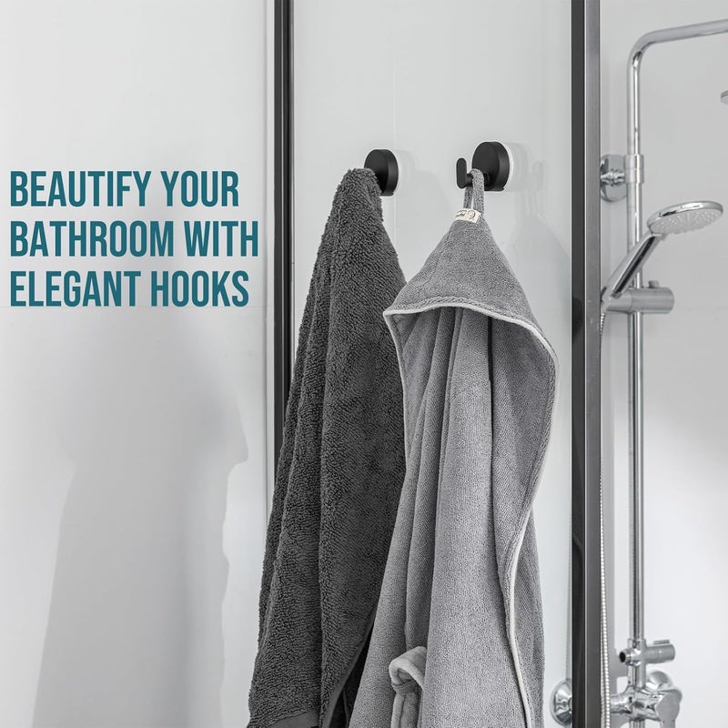 Taili 304 Stainless Steel Bathroom Suction Hooks for Towel, Bathrobe, Loofah, No Damage Hanging Glass Shower Wall Hook, Patented Strong Suction Cup Holder, Hold Up to 11 Lbs, 2 Pack, Black - Image 4